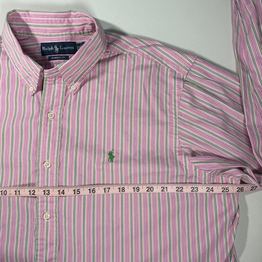 Polo Ralph Lauren Mens‎ XL Classic Fit Pink Green Striped Button Down Shirt